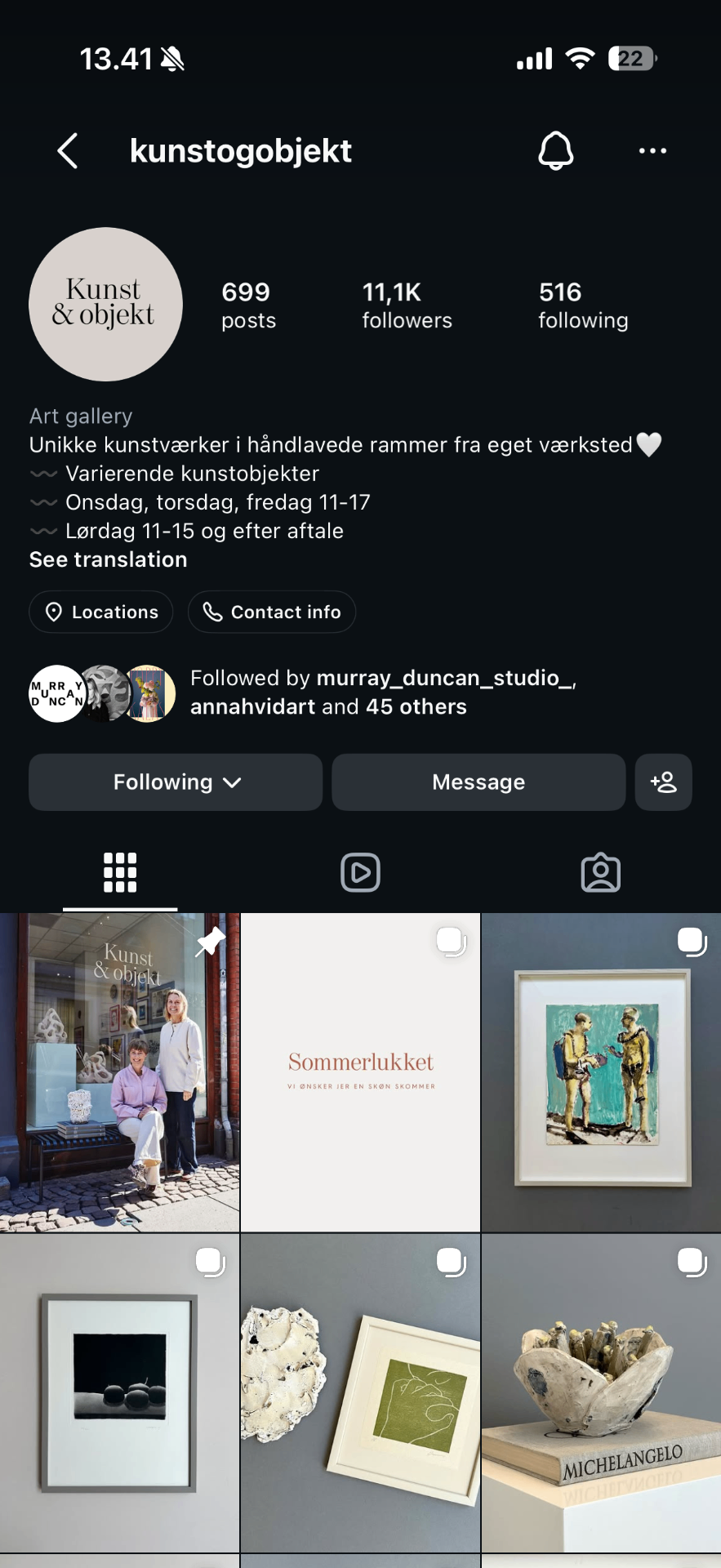 Kunst & Objekt curated Instagram grid showcasing high-end gallery aesthetic